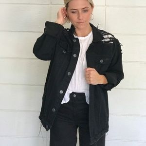 Court shop Black Denim Jacket with Rips.